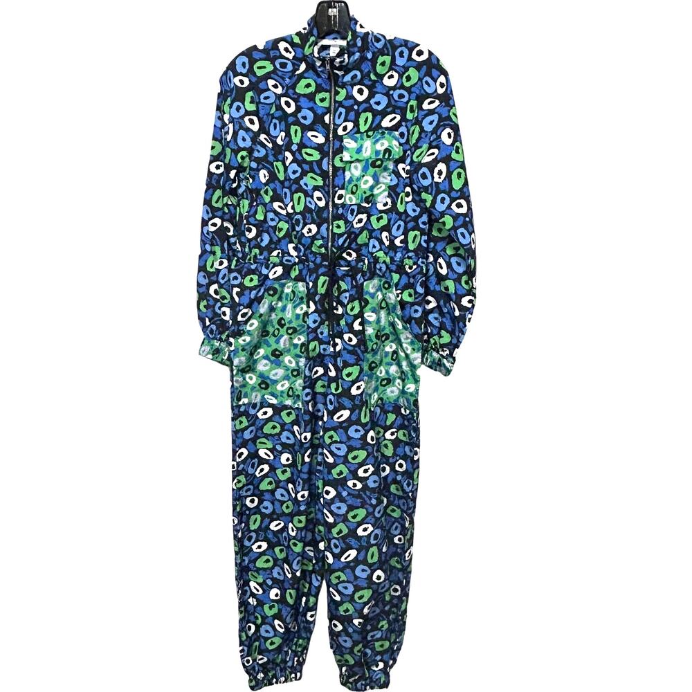 Diane Von Furstenberg Jazz Dot Green Blue Nylon Jumpsuit Jogger Women's Size XXS